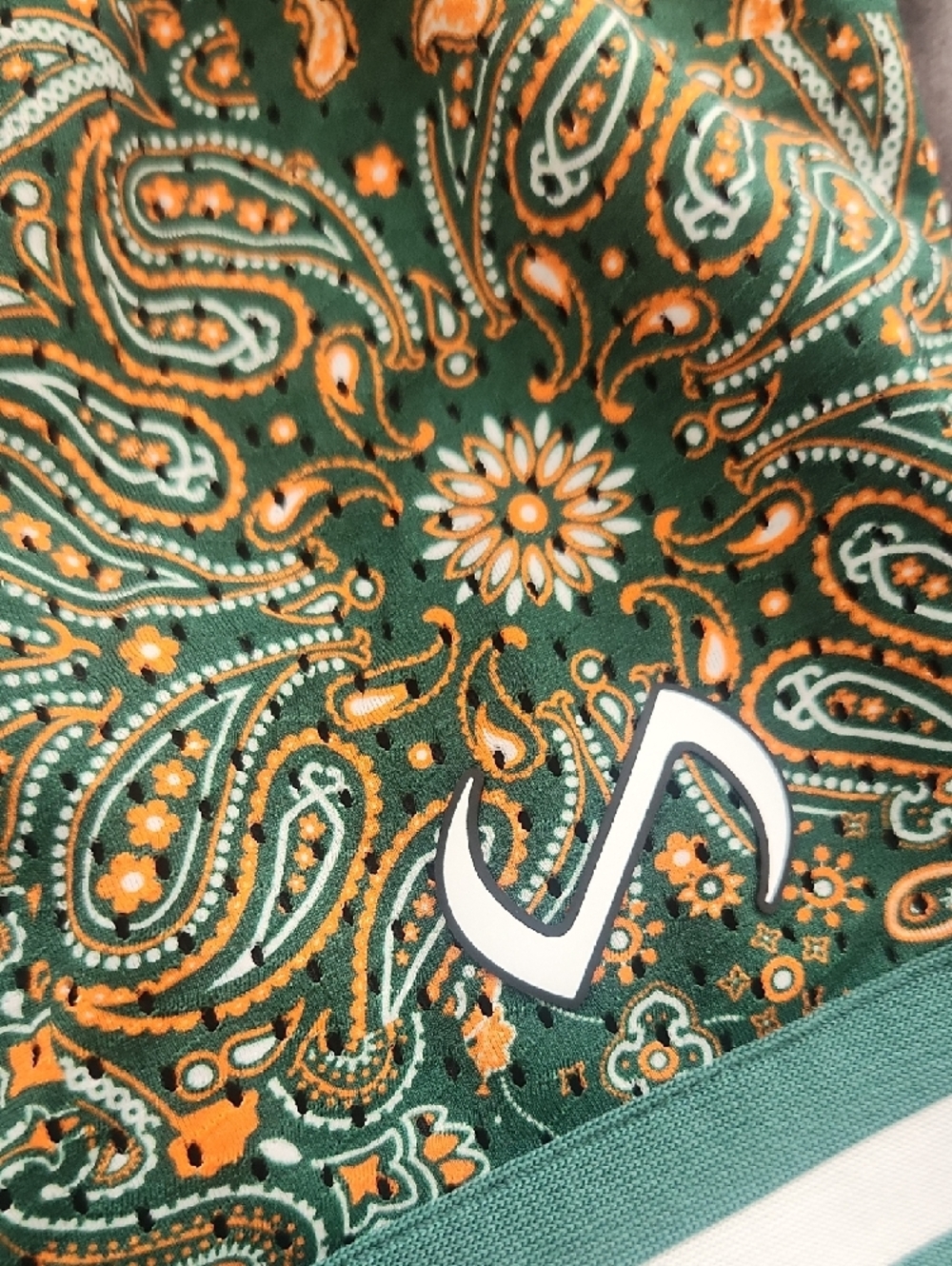 Men's Green Paisley Athletic Shorts with Drawstring - Picture 7 of 7